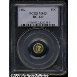 1853 50C Liberty Round 50 Cents, BG-430, R.3, MS63 PCGS.