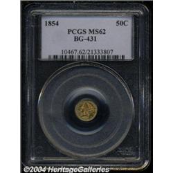 1854 50C Liberty Round 50 Cents, BG-431, Low R.5, MS62 PCGS.