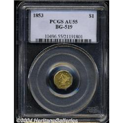 1853 $1 Liberty Octagonal 1 Dollar, BG-519, Low R.4, AU55 PCGS.