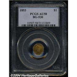 1853 $1 Liberty Octagonal 1 Dollar, BG-530, R.2, AU58 PCGS.