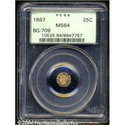 1867 25C Liberty Octagonal 25 Cents, BG-709, R.4, MS64 PCGS.