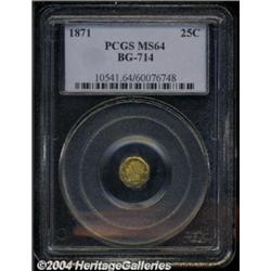 1871 25C Liberty Octagonal 25 Cents, BG-714, R.3, MS64 PCGS.