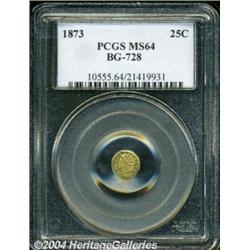 1873 25C Liberty Octagonal 25 Cents, BG-728, R.3, MS64 PCGS.
