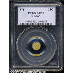 1871 25C Liberty Octagonal 25 Cents, BG-765, R.3, AU55 PCGS.