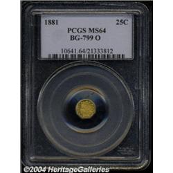 1881 25C Indian Octagonal 25 Cents, BG-799O, Low R.4, MS64 PCGS.
