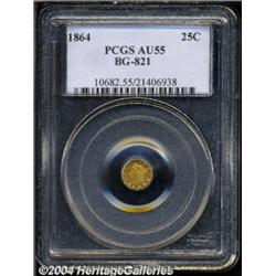 1864 25C Liberty Round 25 Cents, BG-821, Low R.5, AU55 PCGS.
