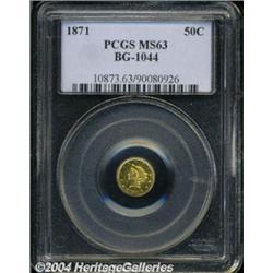 1871 50C Liberty Round 50 Cents, BG-1044, High R.6, MS63 PCGS.