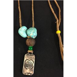Sterling Tab Necklace, Trade and Turq. Beads