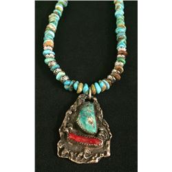 Navajo Necklace With Silver Ingot Pendant