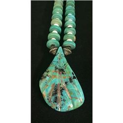Carved Turquoise Pendant -Handmade Necklace