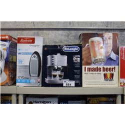 DELONGHI ESPRESSO MACHINE, BEER KIT, AND HEPA FILTER AIR PURIFIER