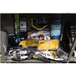 SHELF LOT OF MISC. SPORTS EQUIPMENT