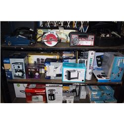 SHELF LOT OF MISC. SMALL APPLIANCES