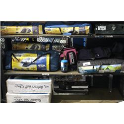 SHELF LOT - CAMPING SUPPLIES, TENTS, AND MORE