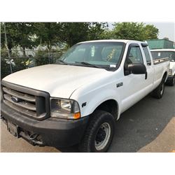 2002 FORD F250 XL SUPERDUTY, 5.4L, WHITE, VIN#1FTNX21LT2EA68601, 239,385KMS, GAS, AUTOMATIC, TH,4W,