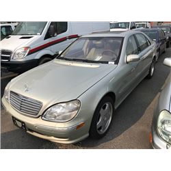 2001 MERCEDES S600, 4 DOOR SEDAN, GREY, VIN # WDBNG78J91A183657, 102,945KMS, GAS, V12, AUTOMATIC