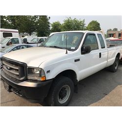 2002 FORD F250 PICKUP TRUCK, WHITE, VIN #1FTNX21L82EA89618, 250,007KMS, GAS, AUTOMATIC,