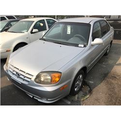 2003 HYUNDAI ACCENT, 4 DOOR SEDAN, GREY, VIN #KMHCG45C53U418906, 212,331 KMS, GAS, 4CYL, AUTOMATIC,