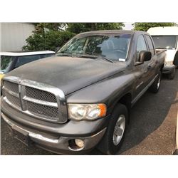 2002 DODGE RAM 1500, GREY, GAS, AUTOMATIC, VIN#1D7HU18N12S547871, 301,577KMS,