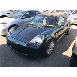 2000 TOYOTA MR2, GREEN, 2 DOOR CONVERTIBLE, RIGHT HAND DRIVE, AUTOMATIC, VIN#ZZW300030451,