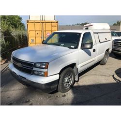 2006 CHEVROLET SILVERADO, PICKUP, WHITE, CANOPY, GAS, AUTOMATIC, VIN#1GCEC14V86E268234, 193,973KMS,