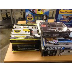 LOT OF ASSORTED RECREATIONAL PRODUCTS INC. SCOOTER, TABLE HOCKEY AND  A AIRFORCE TOWABLE INFLATABLE