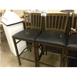 PAIR OF METAL FRAME BLACK VINYL BAR HEIGHT STOOLS