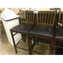 PAIR OF METAL FRAME BLACK VINYL BAR HEIGHT STOOLS