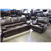 Image 1 : 3 PIECE LEATHER RECLINING  SOFA SET - SOFA, LOVE SEAT, AND CHAIR