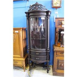 BEAUTIFUL CARVED DISPLAY CABINET WITH CURVED GLASS