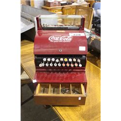 ANTIQUE CASH REGISTER DECORATED WITH COCA-COLA DECALS