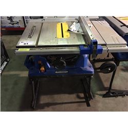 MASTERCRAFT 10"/15 AMP TABLE SAW WITH FOLD & ROLL STAND (SOME ACCESSORIES MISSING)