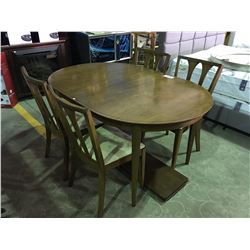 6 PIECE VINTAGE DINING TABLE SET - TABLE WITH 3 LEAVES & 4 CHAIRS