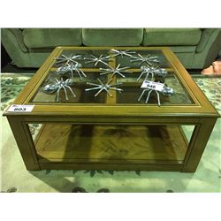 OAK WITH GLASS TOP COFFEE TABLE