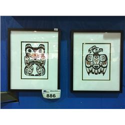 PAIR OF NICELY FRAMED 1ST NATIONS PRINTS - BY ARTIST CLARENCE MILLS  HAIDA THUNDERBIRD  &