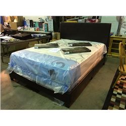QUEEN SIZED BROWN LEATHER BED - HEADBOARD, FOOTBOARD & RAILS