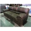 Image 1 : BROWN MICRO FIBER UPHOLSTERED 3 SEATER SOFA (MINOR TEAR AT BACK BOTTOM CORNER)