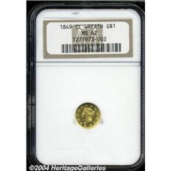 1849 G$1 Closed Wreath MS62 NGC.