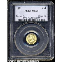 1861 G$1 MS64 PCGS.
