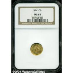 1874 G$1 MS65 NGC.