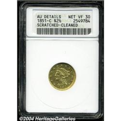 1851-C $2 1/2 --Scratched, Cleaned--ANACS. AU Details, Net VF30.