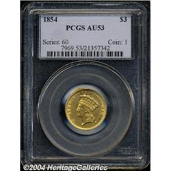 1854 $3 AU53 PCGS.