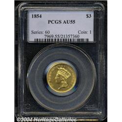 1854 $3 AU55 PCGS.