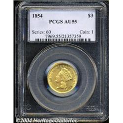 1854 $3 AU55 PCGS.