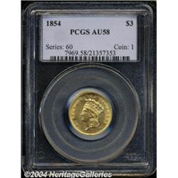 1854 $3 AU58 PCGS.