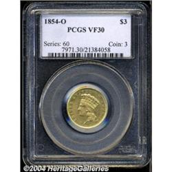 1854-O $3 VF30 PCGS.