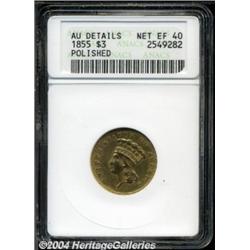1855 $3 --Polished--ANACS. AU Details, Net XF40.