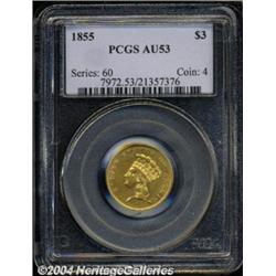 1855 $3 AU53 PCGS.