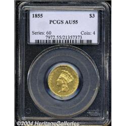 1855 $3 AU55 PCGS.