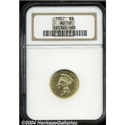 1857 $3 AU58 NGC.
